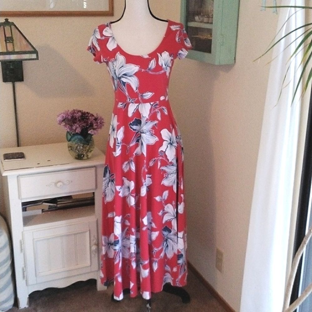 Chaps Red and White Floral Maxi Dress